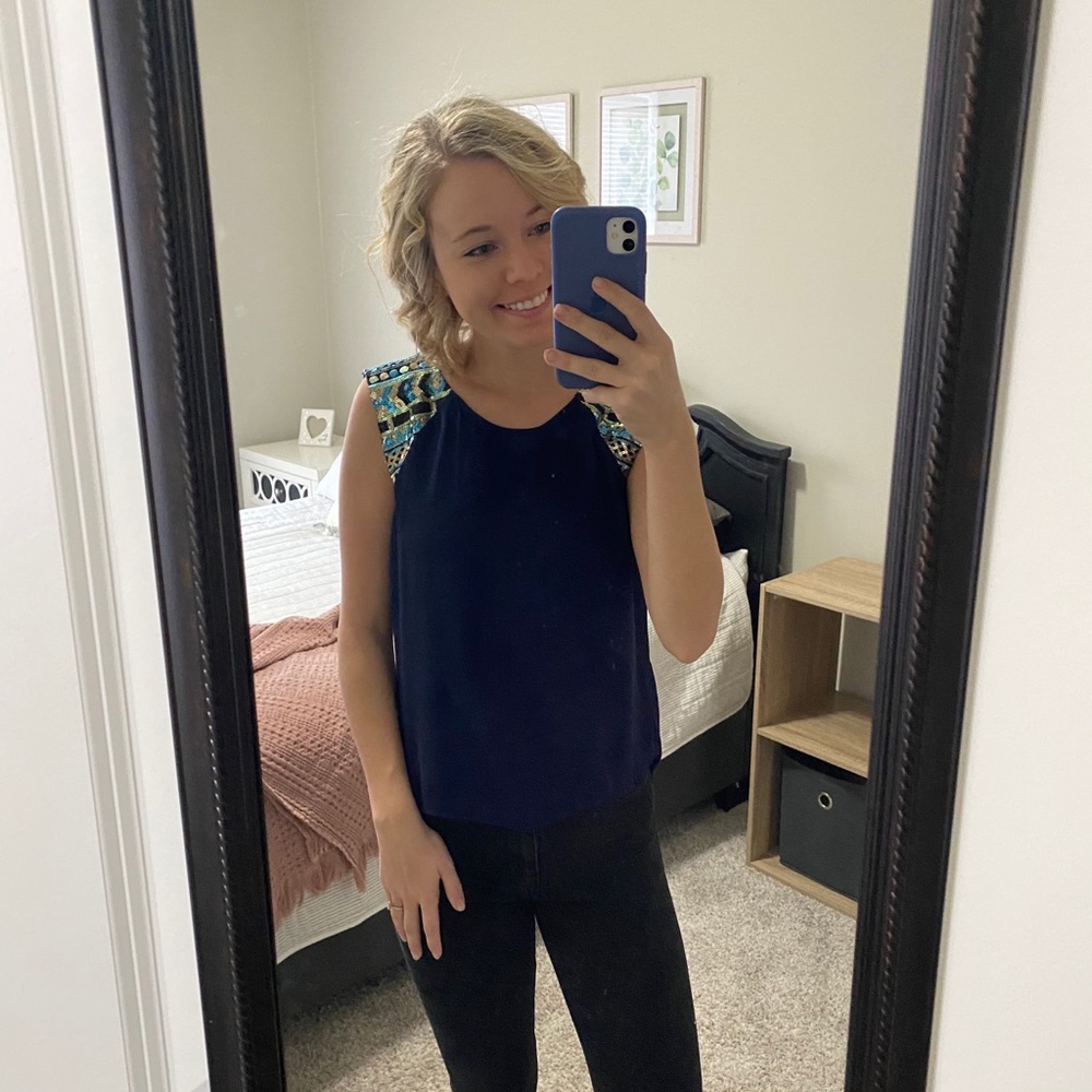 Navy sequin sleeve top